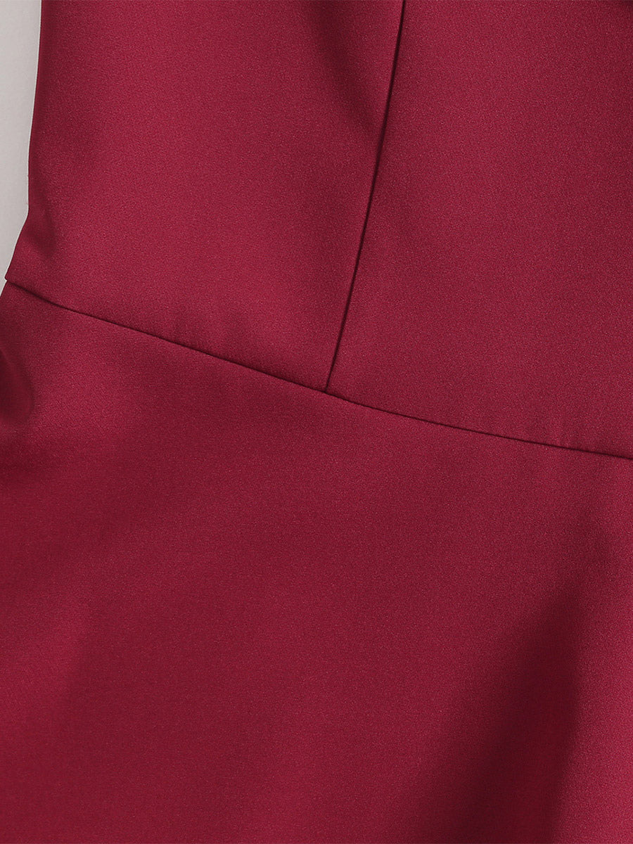 Burgundy Off Shoulder A Line Midi Dress For Women Elegant Formal
