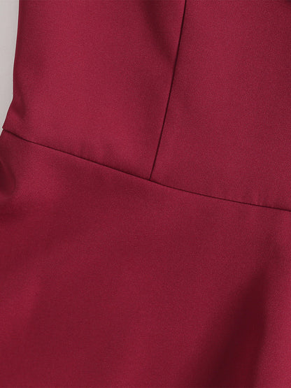 Burgundy Off Shoulder A Line Midi Dress For Women Elegant Formal
