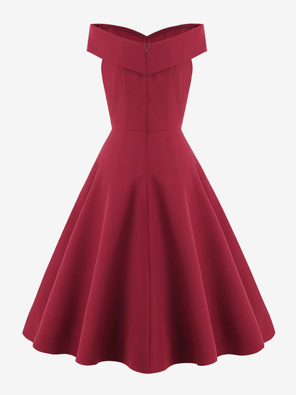 Burgundy Off Shoulder A Line Midi Dress For Women Elegant Formal