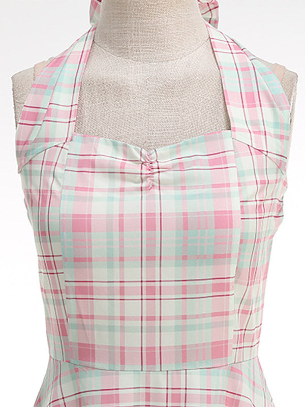 Chic Fitted Blue Plaid Gown With A Line Skirt Perfect For Summer Parties