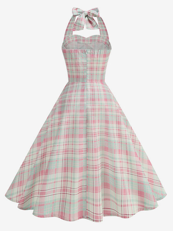 Chic Fitted Blue Plaid Gown With A Line Skirt Perfect For Summer Parties