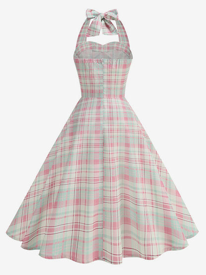 Chic Fitted Blue Plaid Gown With A Line Skirt Perfect For Summer Parties