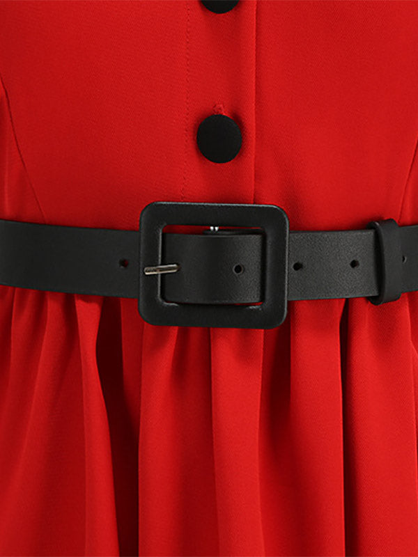 Red Sleeveless Peter Pan Collar A Line Maxi Dress For Women Vintage Chic