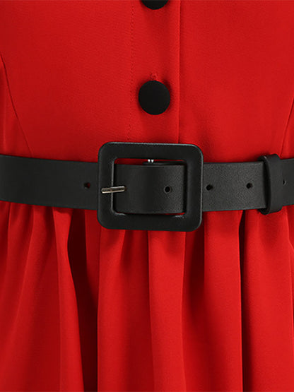 Red Sleeveless Peter Pan Collar A Line Maxi Dress For Women Vintage Chic