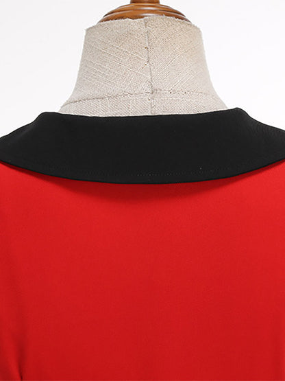 Red Sleeveless Peter Pan Collar A Line Maxi Dress For Women Vintage Chic