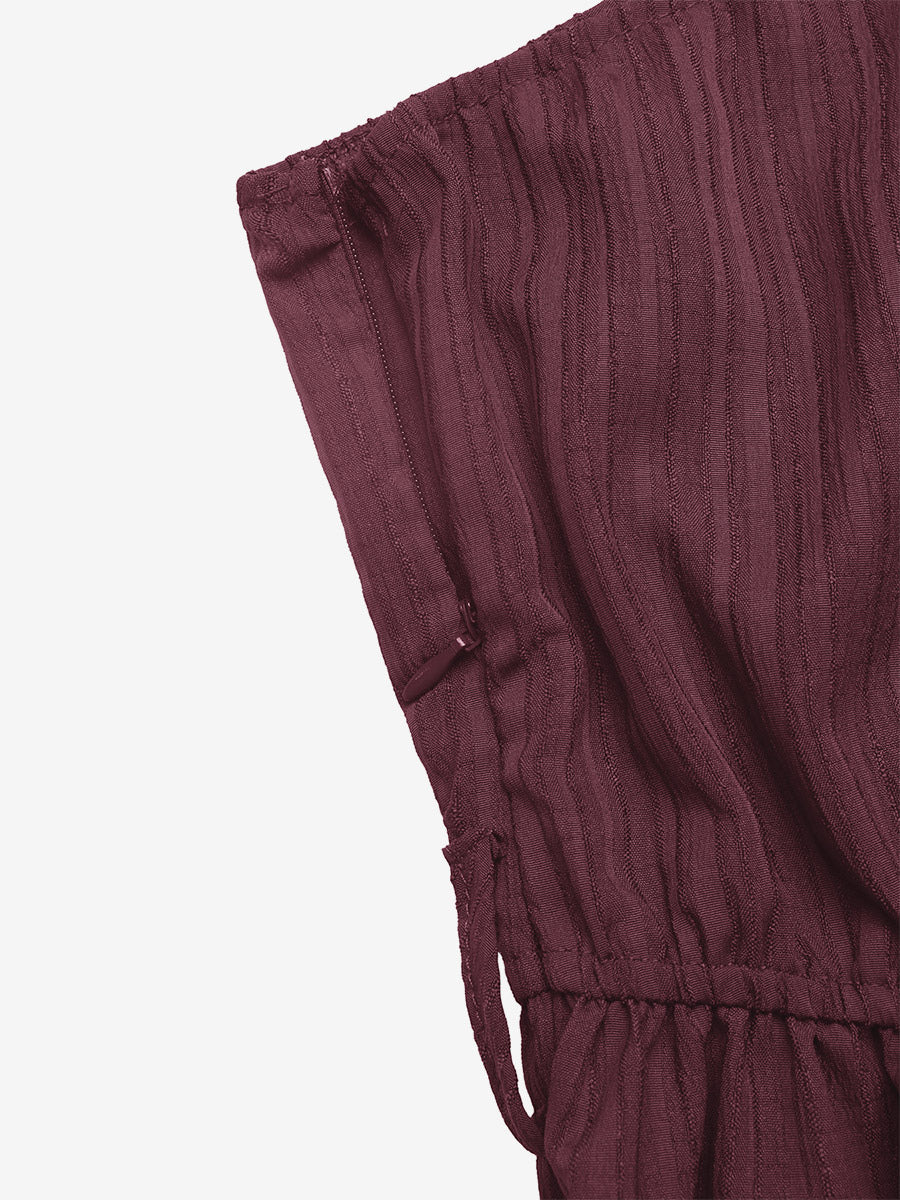 Women's Mauve One-Shoulder Belted Romper Textured Fabric Tie Waist Casual Summer Playsuit