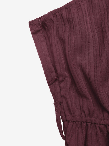 Women's Mauve One-Shoulder Belted Romper Textured Fabric Tie Waist Casual Summer Playsuit