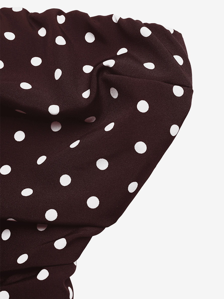 Women's Navy Blue White Polka Dot Strapless Maxi Dress High Waisted A Line Flowy Summer Dress