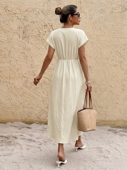 Women's White Black Striped Ribbed Bodycon Midi Dress - Sleeveless Scoop Neck Casual Summer Dress