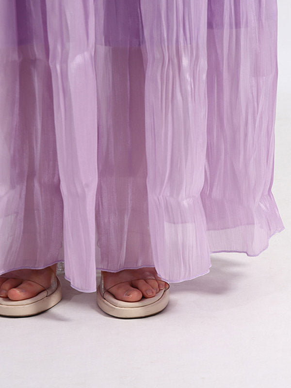 Lilac Strapless Ruched Waist Maxi Dresses For Women