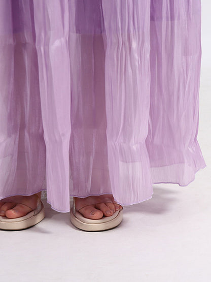 Lilac Strapless Ruched Waist Maxi Dresses For Women