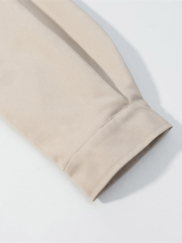 2-Piece Sets Pant Set White Pleated Polyester Turndown Collar Long Sleeves Sets