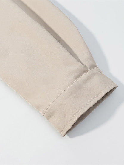 2-Piece Sets Pant Set White Pleated Polyester Turndown Collar Long Sleeves Sets