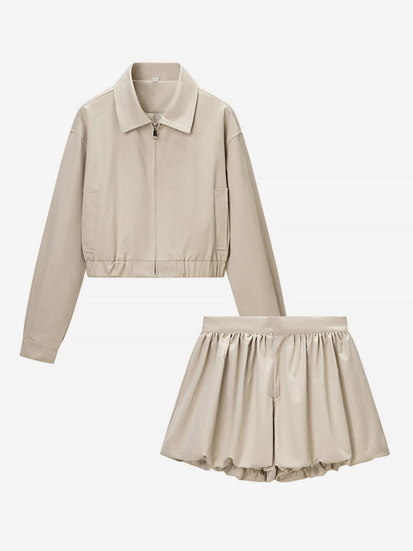 2-Piece Sets Pant Set White Pleated Polyester Turndown Collar Long Sleeves Sets