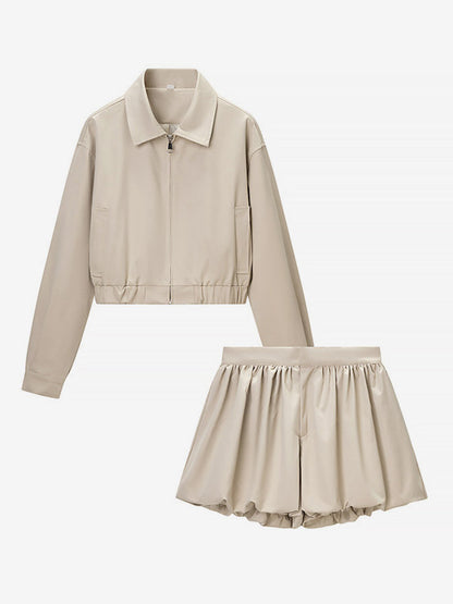2-Piece Sets Pant Set White Pleated Polyester Turndown Collar Long Sleeves Sets