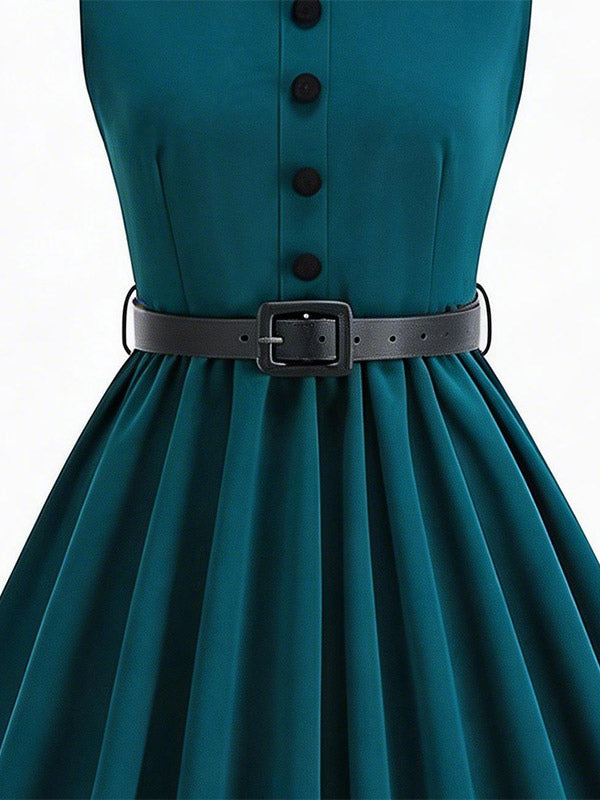 Vintage Chic Red Fitted Waist Midi Dress