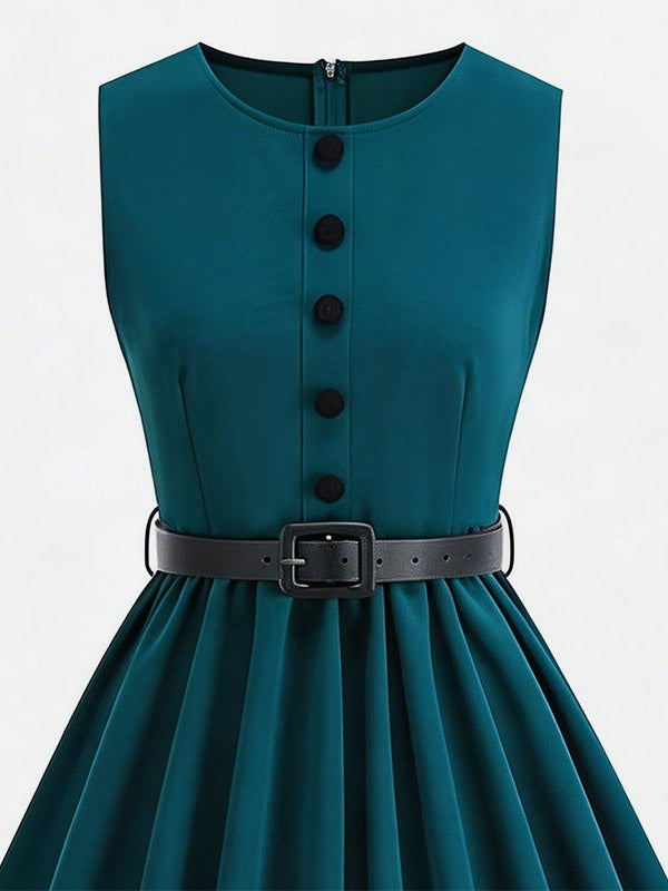 Vintage Chic Red Fitted Waist Midi Dress