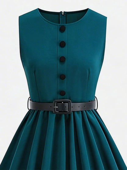 Vintage Chic Red Fitted Waist Midi Dress