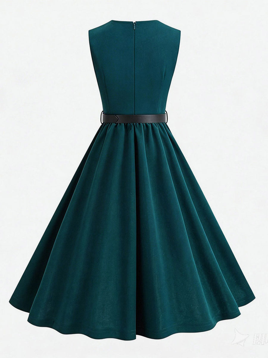 Vintage Chic Red Fitted Waist Midi Dress