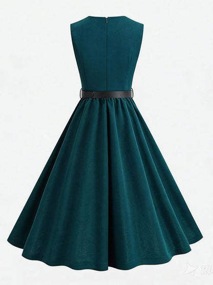 Vintage Chic Red Fitted Waist Midi Dress
