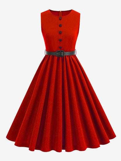 Vintage Chic Red Fitted Waist Midi Dress