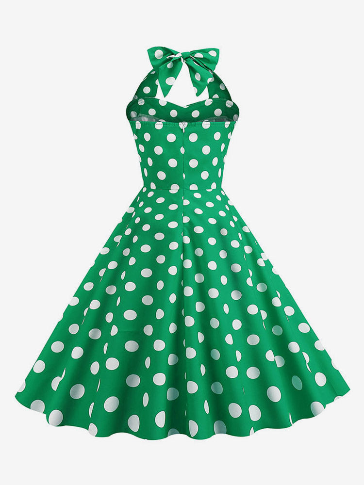 Vintage Chic Pink Polka Dot Halter Midi Dress