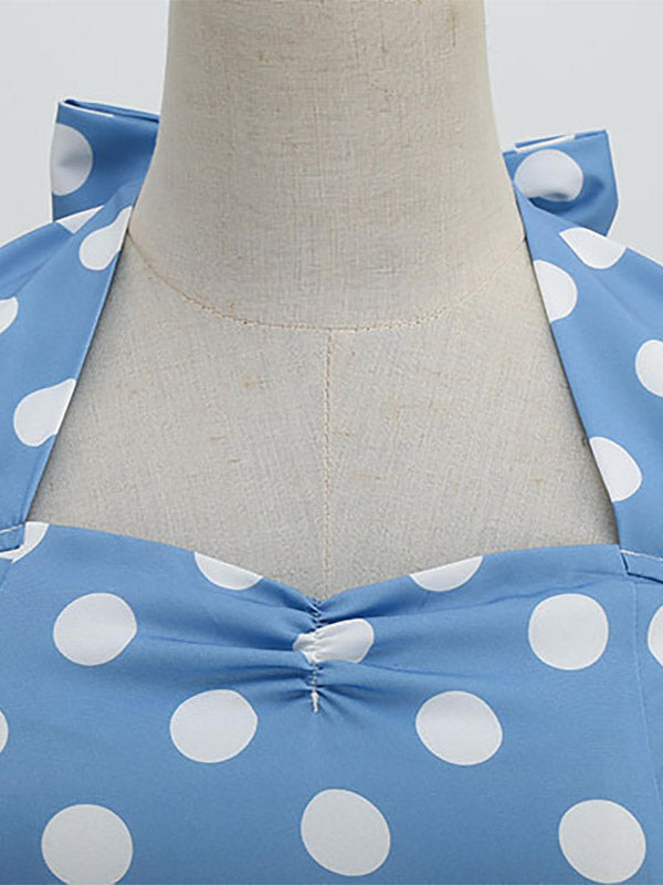 Vintage Chic Pink Polka Dot Halter Midi Dress