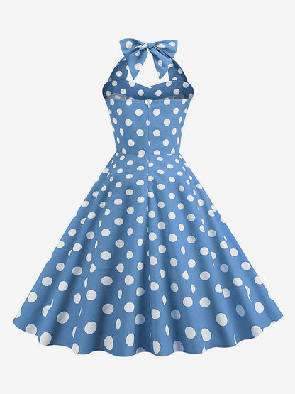 Vintage Chic Pink Polka Dot Halter Midi Dress
