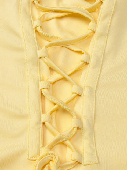 Vacation Dresses Creamy Yellow Ruched Maxi Dress For Women Elegant Evening Style