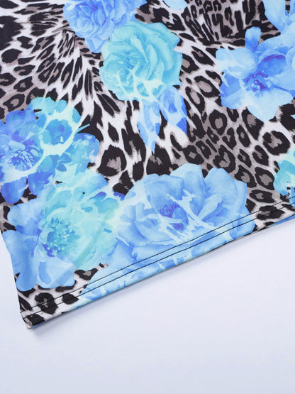 Blue Leopard Print Strapless Maxi Dress For Women Bold Street Style