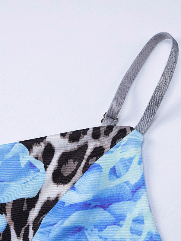 Blue Leopard Print Strapless Maxi Dress For Women Bold Street Style