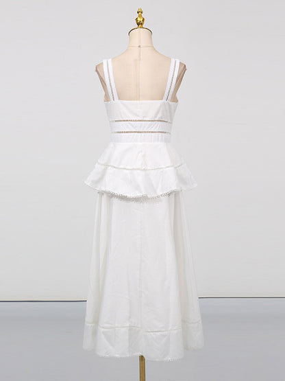 Chic Fitted White Maxi Gown With Lace Detail Perfect For Formal Events