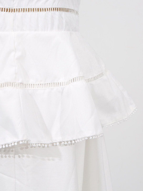 Chic Fitted White Maxi Gown With Lace Detail Perfect For Formal Events