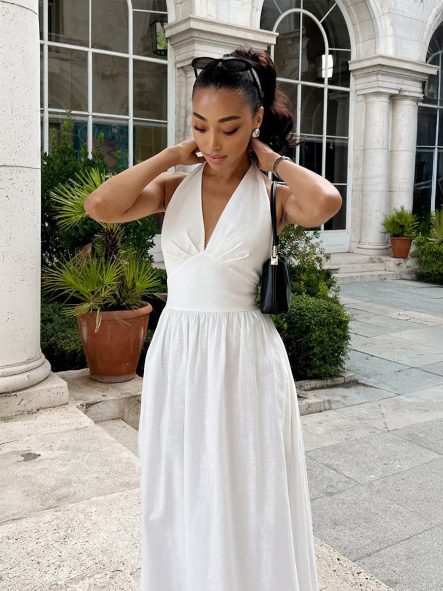 Chic Fitted White Gown With V Neckline Perfect For Summer Events