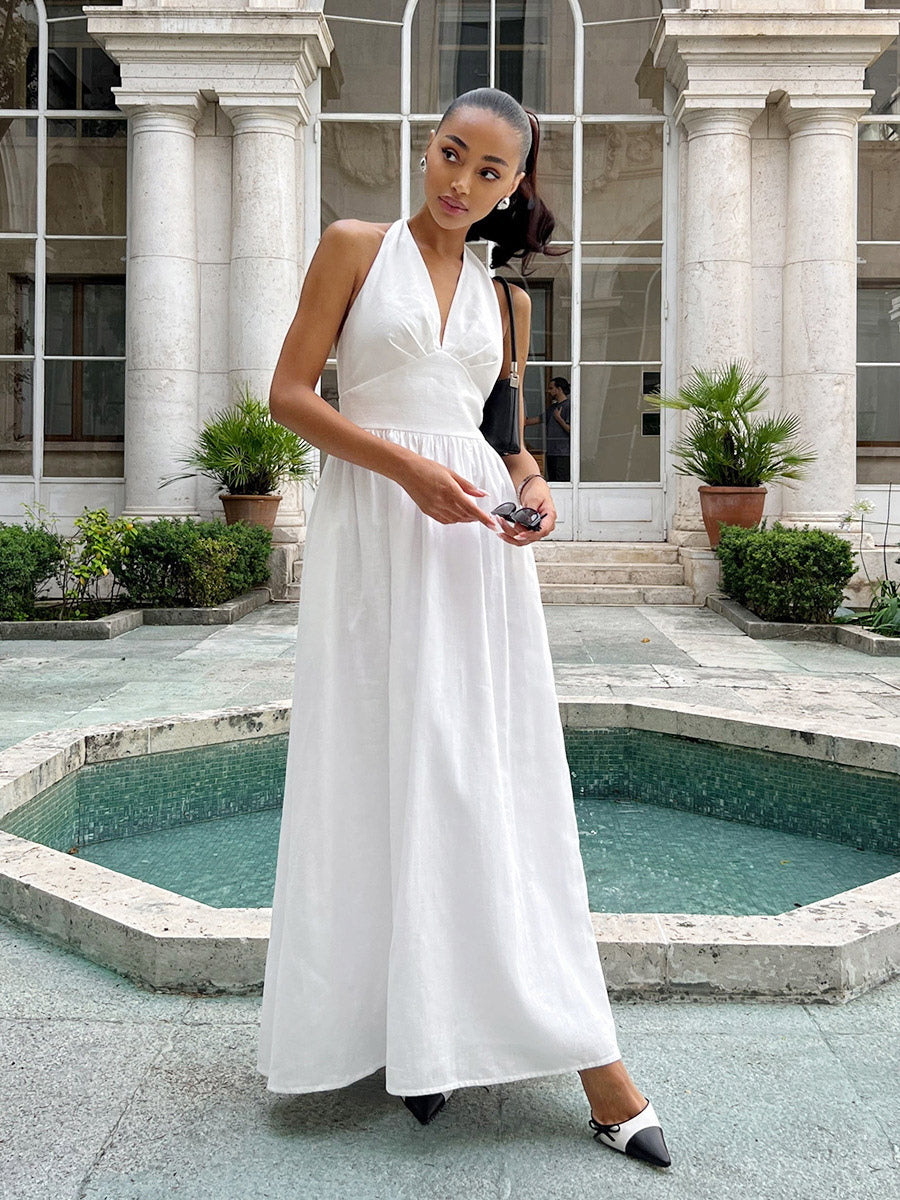 Chic Fitted White Gown With V Neckline Perfect For Summer Events