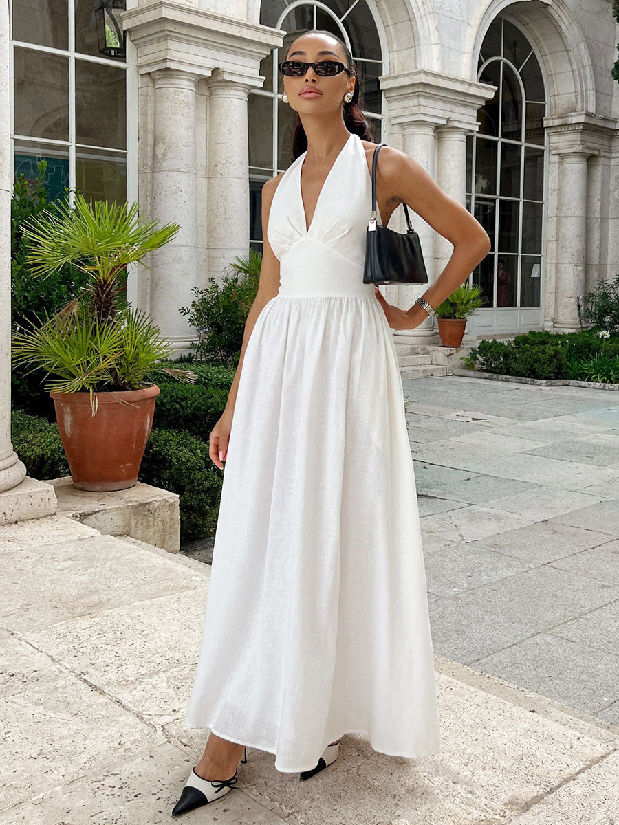 Chic Fitted White Gown With V Neckline Perfect For Summer Events