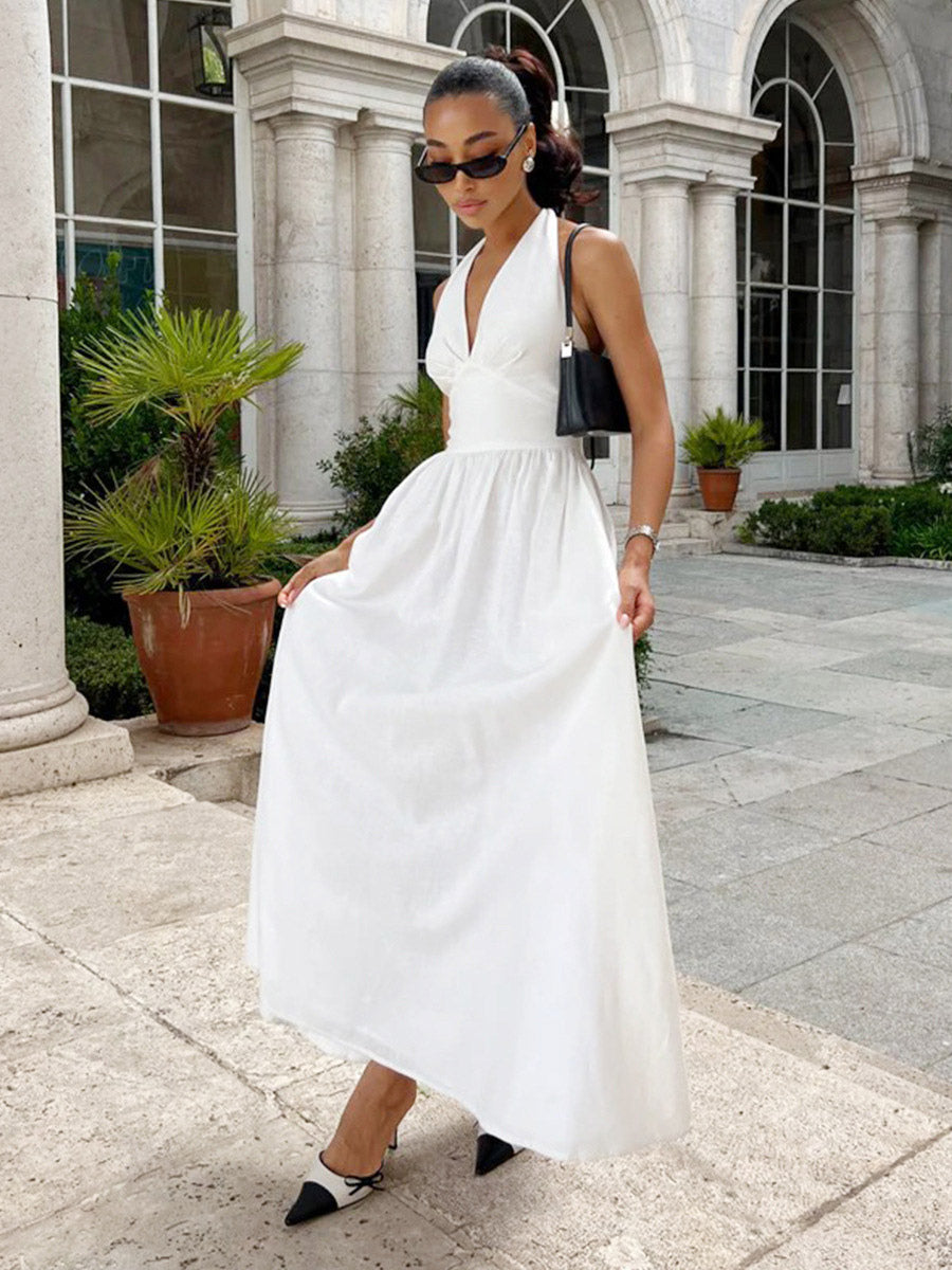 Chic Fitted White Gown With V Neckline Perfect For Summer Events