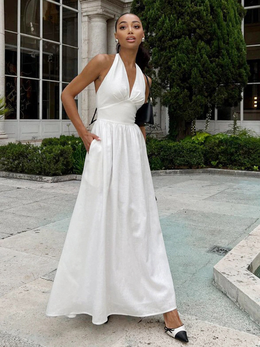 Chic Fitted White Gown With V Neckline Perfect For Summer Events