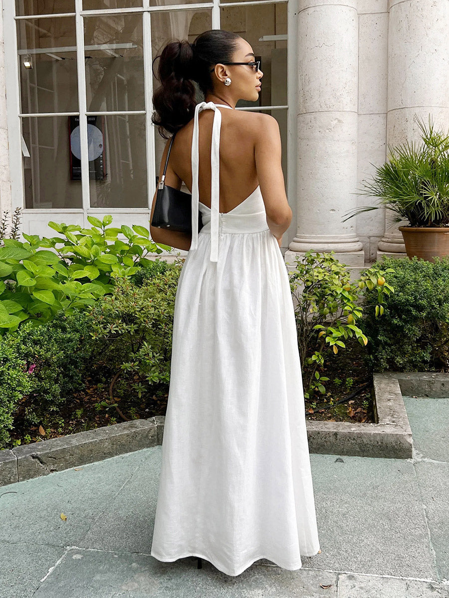 Chic Fitted White Gown With V Neckline Perfect For Summer Events