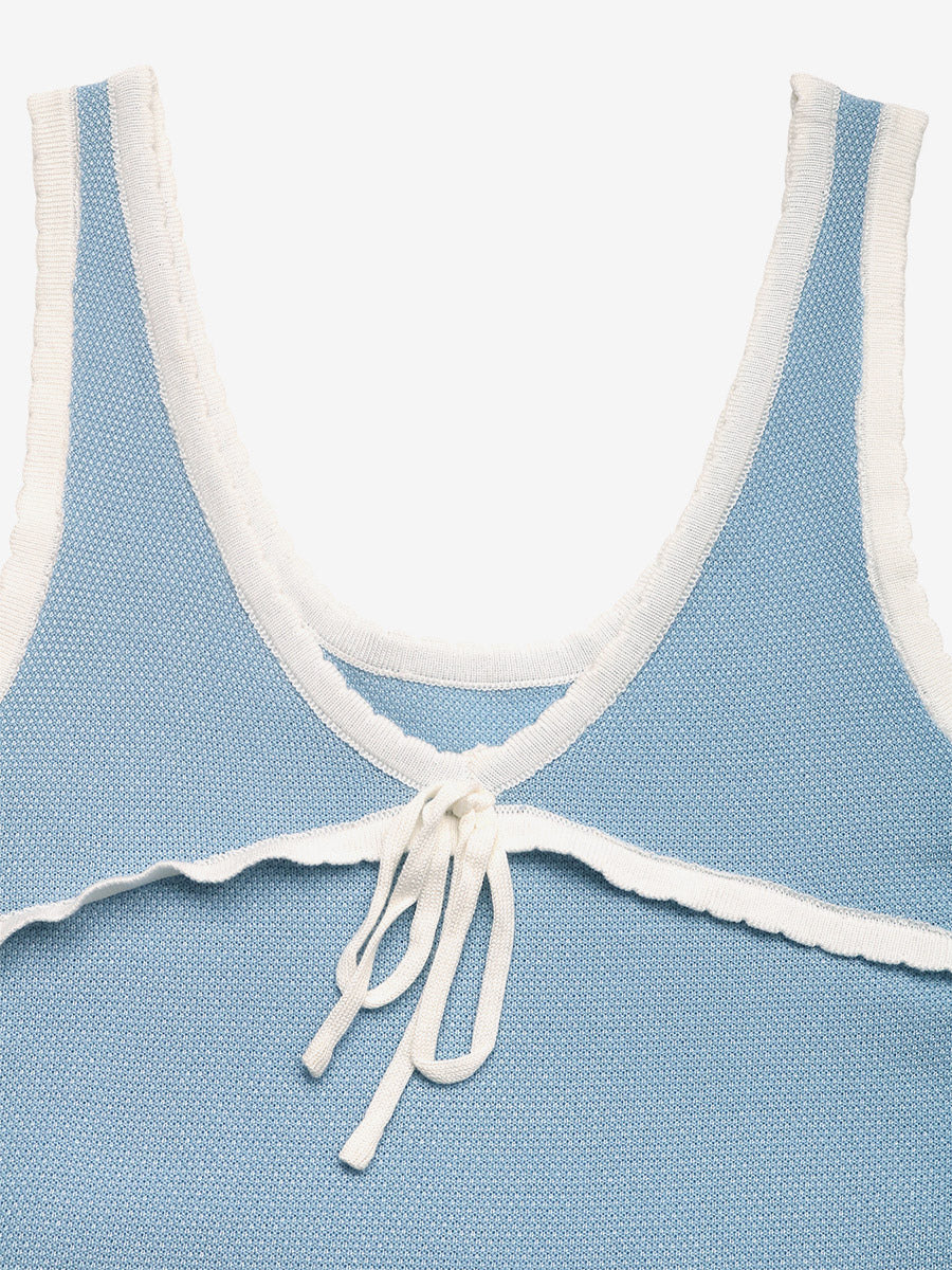 Blue Cami Top Jewel Neck Knitted Casual Clothes Summer Camis For Women