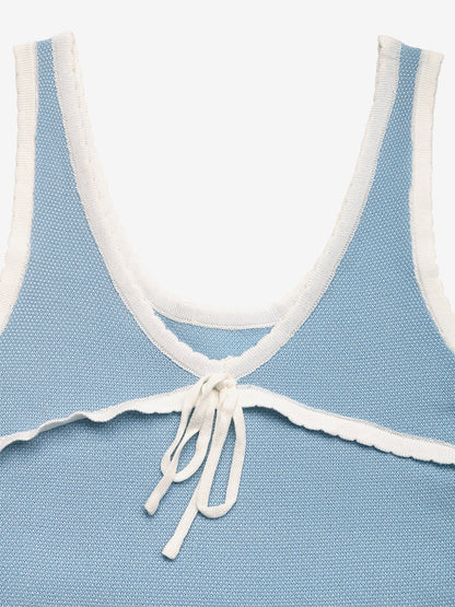 Blue Cami Top Jewel Neck Knitted Casual Clothes Summer Camis For Women