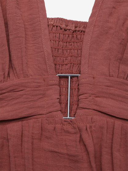 Women's Dusty Rose V Neck Spaghetti Strap Tiered Maxi Dress Sleeveless Flowy Summer Beach Dress