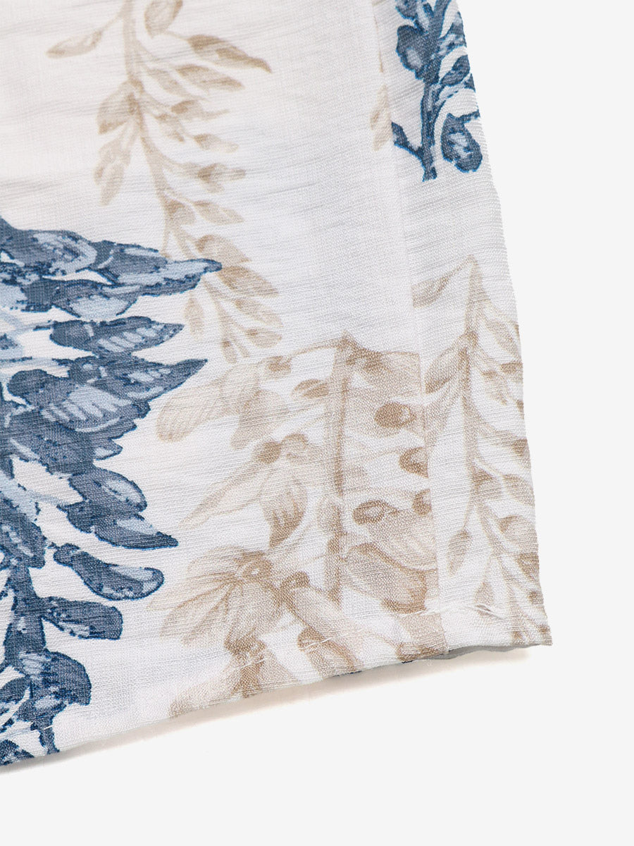 Women's White Blue Leaf Print Square Neck Maxi Dress Smocked Ruffle Sleeve Tiered Casual Summer Dress