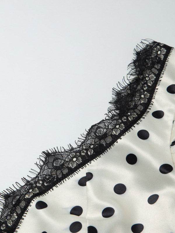 Flattering V Neck Cream Maxi Dress With Black Dots Ideal For Evenings