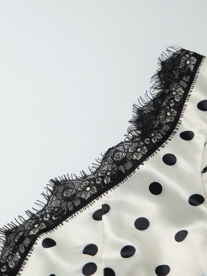 Flattering V Neck Cream Maxi Dress With Black Dots Ideal For Evenings