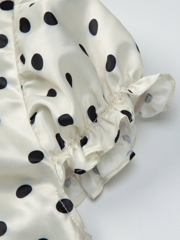 Flattering V Neck Cream Maxi Dress With Black Dots Ideal For Evenings