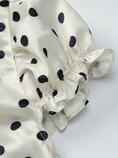 Flattering V Neck Cream Maxi Dress With Black Dots Ideal For Evenings