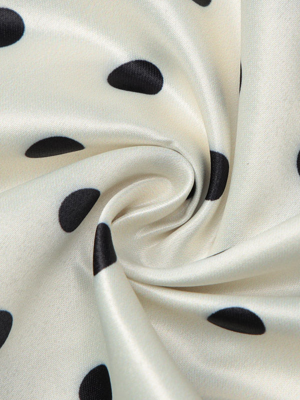 Flattering V Neck Cream Maxi Dress With Black Dots Ideal For Evenings