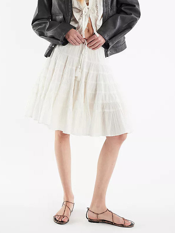 Skirts White Natural Waist Chic Pleated Women's Bottoms