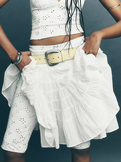 Skirts White Natural Waist Chic Pleated Women's Bottoms
